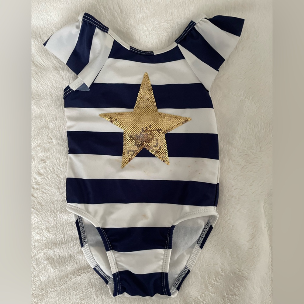 12-mo Cat & Jack blue and white one piece bathing suit